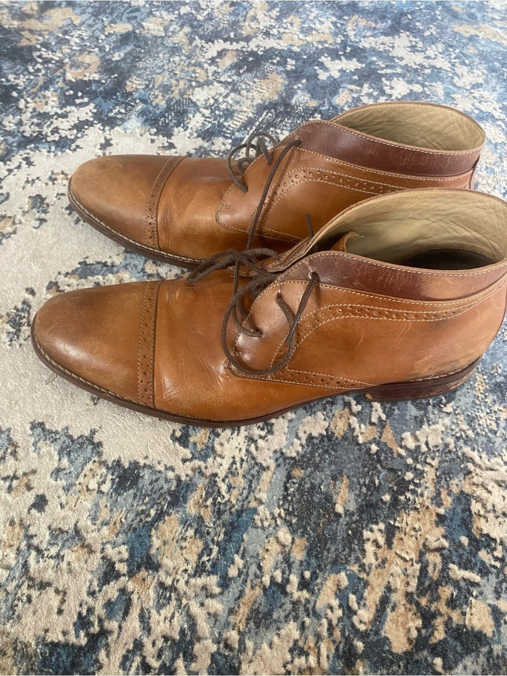 Johnston & Murphy Tan Brown Leather Cap-Toe Lace-Up Boots 11.5